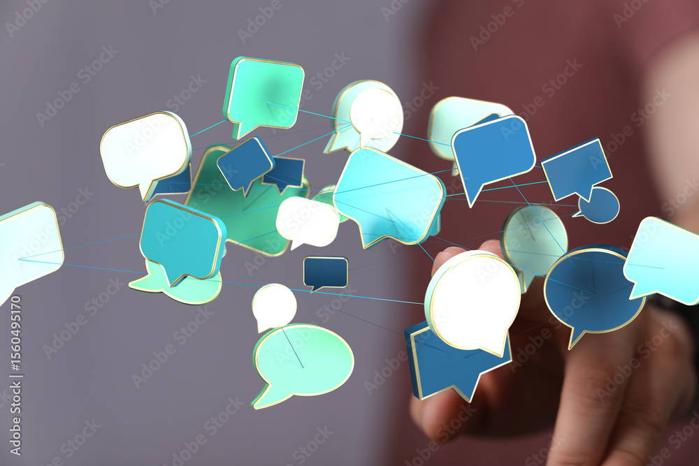 Poster Abstract image of interconnected speech bubbles, symbolizing global communication and networking.