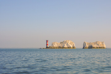 The famous Needle Rock formations on the western side of the ISle of Wight. Seen from a sailing...