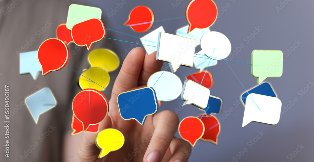 Poster Abstract image of interconnected speech bubbles symbolizing global communication and networking.
