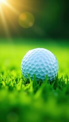 Obraz premium Close-up of golf ball resting on lush green grass, putting, nature, close-up