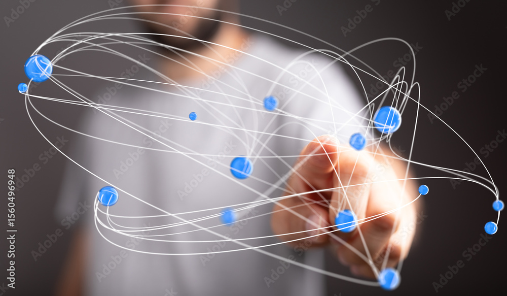 Aufkleber Abstract image of a hand interacting with a digital network, representing global connection and communication.