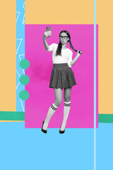 Banner image poster art collage of happy girl guy dance weekend party chill entertainment success occasion celebrate holiday