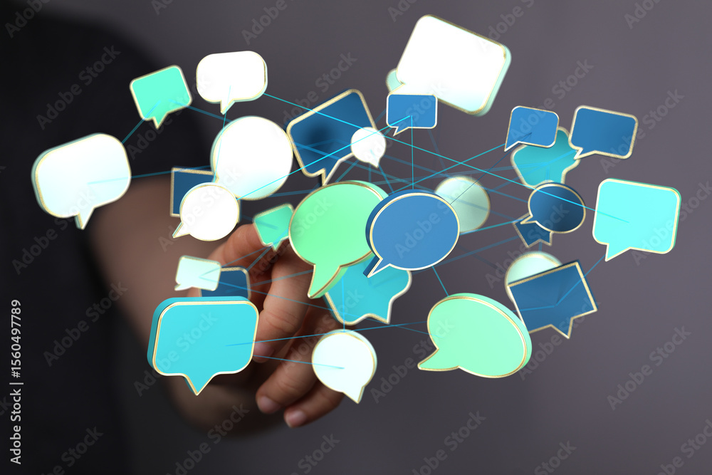 Poster Abstract image of interconnected speech bubbles, symbolizing global communication and networking.