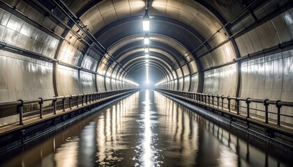 Dramatic Storm Tunnel with Water Reflections and Spotlight Effect