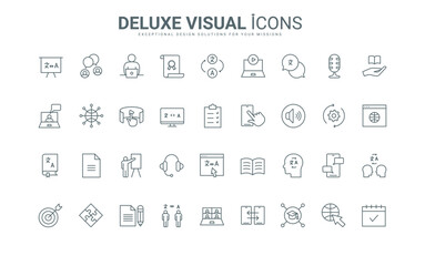 Online services and mobile apps for communication and text translation, language skills and certificate thin black and red outline symbols, vector illustration. Learn foreign language line icons set