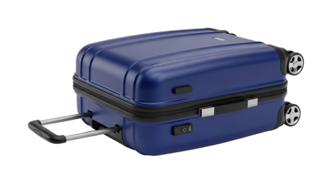 Blue Hard Shell Suitcase With Wheels And Handle On Transparent Background