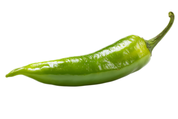 Single green chili pepper isolated on black background