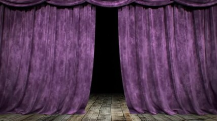 Purple Velvet Curtains on Wooden Stage