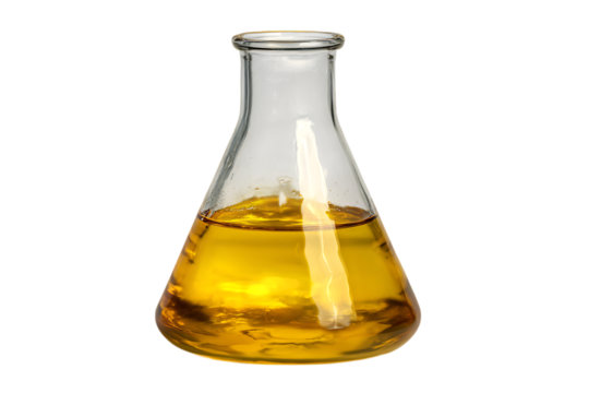 Yellow liquid in an Erlenmeyer flask.