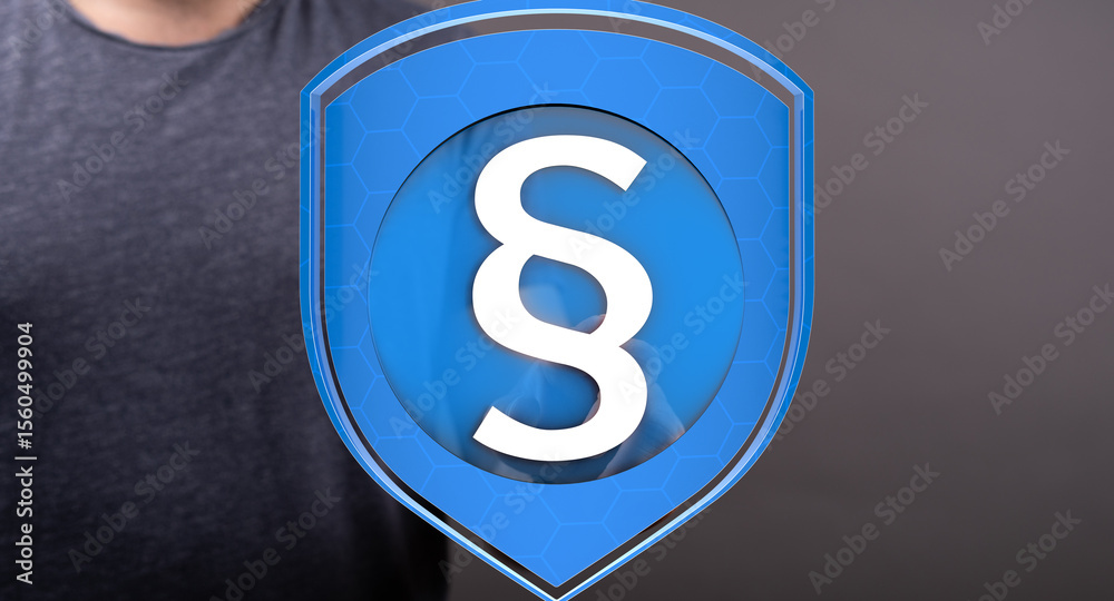 Poster Secure your data with our robust legal protection.  Digital shield concept.