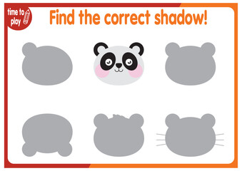 find the correct shadow shape. Kids educational puzzle. Funny little wild mammal cartoon character. Find the correct silhouette. Kids logic educational task. Vector	
