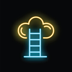 Glowing neon icon of a ladder leading to a cloud symbolizing the concept of cloud computing and reaching for success © ylivdesign