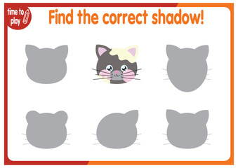 find the correct shadow shape. Kids educational puzzle. Funny little wild mammal cartoon character. Find the correct silhouette. Kids logic educational task. Vector	
