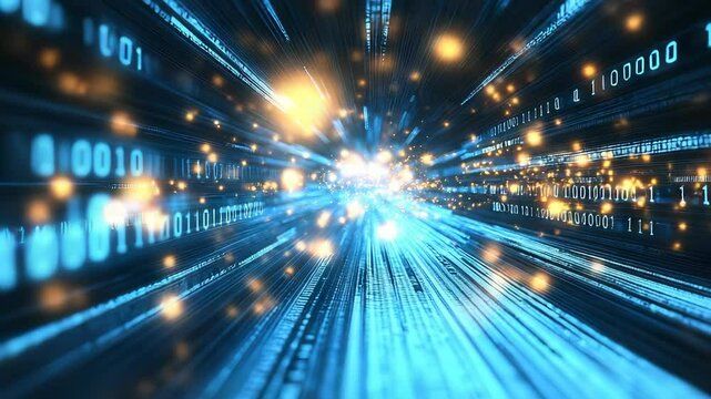 Abstract digital data stream with binary code for technological innovation concept