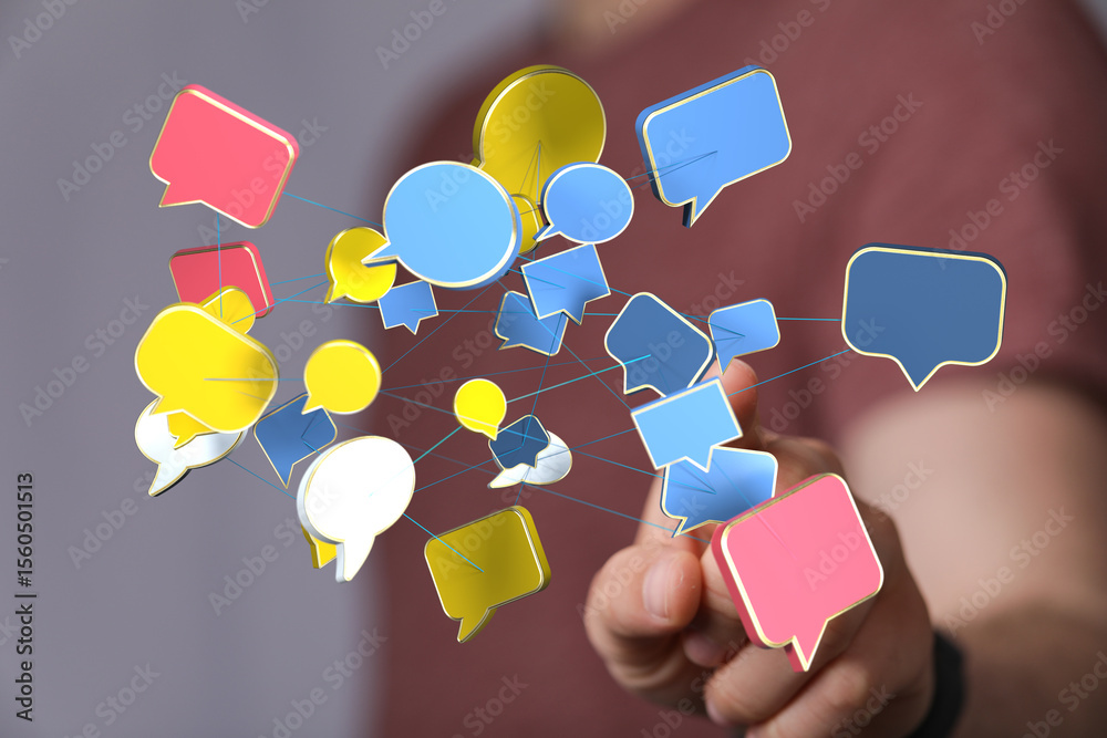 Poster Abstract image of interconnected speech bubbles, symbolizing global communication and networking.