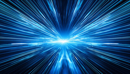 abstract depiction of a hyperspace jump with bright blue light streaks conveying speed and motion great for sci fi technology and futuristic visuals
