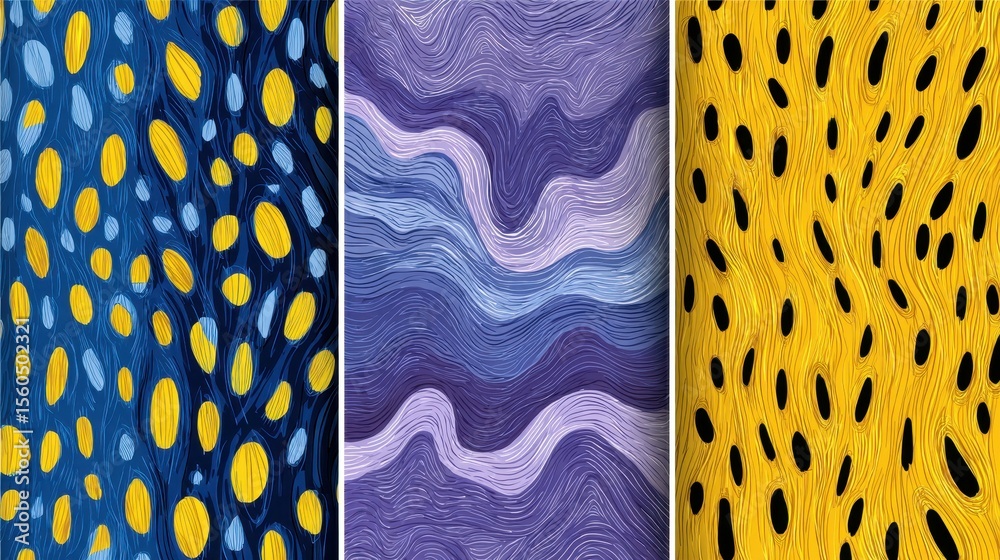 Aufkleber Four vertical panels showcasing abstract colorful designs, creating a textured decorative pattern