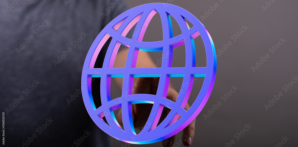 Aufkleber abstract image of a hand holding a vibrant 3d global network symbol. perfect for technology, connect
