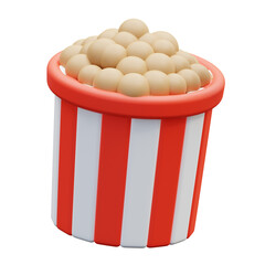Red and white striped popcorn bucket. Fun, cartoon-style, great for movie themed projects and advertising.