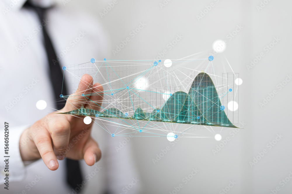 Leinwandbilder stock photo of a businessman interacting with a holographic 3d graph, visualizing data analysis and 
