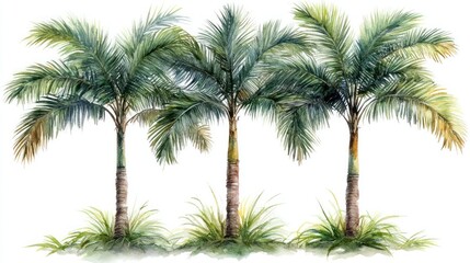 Naklejka premium Watercolor Painting of Three Palm Trees