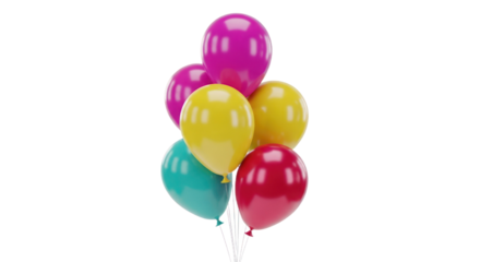 Colorful Balloons In Magenta Yellow Teal And Red Hues Against Transparent Background Isolated Transparent Background