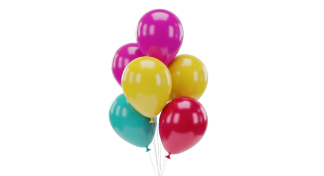 Colorful Balloons In Magenta Yellow Teal And Red Hues Against Transparent Background Isolated Transparent Background - Powered by Adobe