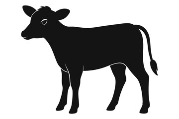 Fototapeta premium Black silhouette of a young calf standing on a white background