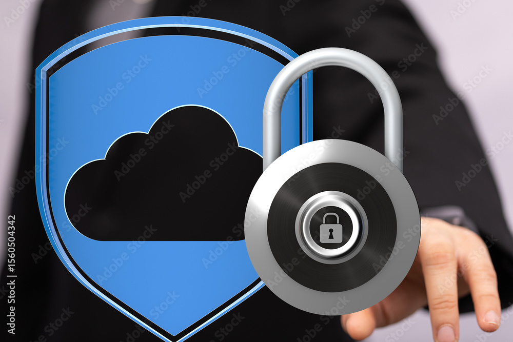 Poster Protecting your cloud data with robust security measures.  Ensuring privacy and safety.