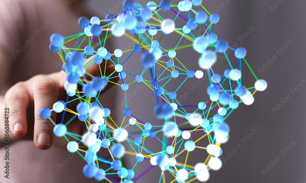 Poster Abstract image of a digital network sphere.  Perfect for tech, connection, and global concepts.