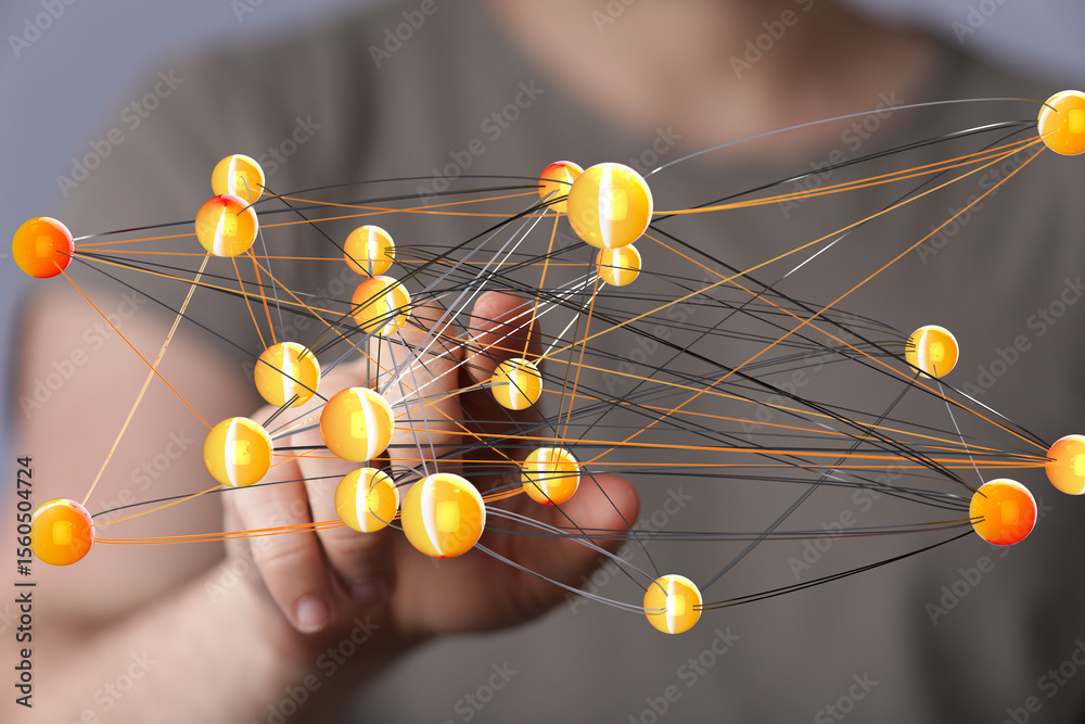 Aufkleber abstract image of interconnected nodes, representing global network, communication, and digital tech
