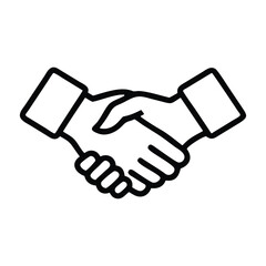Simple Black Line Art Vector of Two Hands Shaking in Agreement and Partnership Concept. Minimal Handshake Symbol