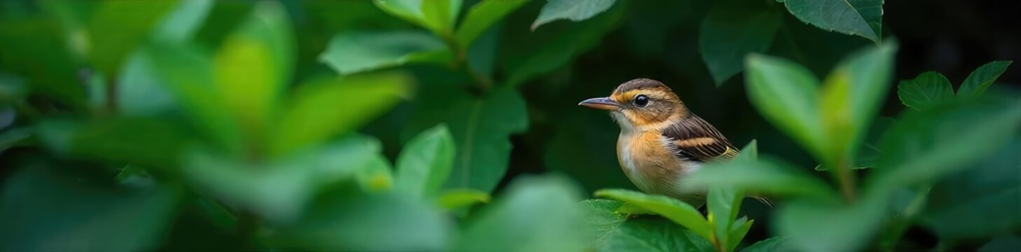 Hidden Bird in Lush Foliage Seclusion, Solitude, and Camouflage in Nature