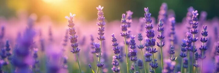 Serene Lavender Field Gently Swaying Flowers Bathed in Soft Sunlight, Perfect for Relaxation and Mindfulness