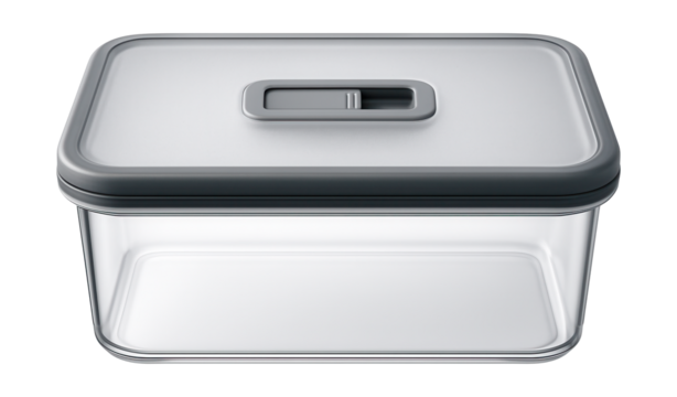 Large rectangular container with a vent for safely defrosting foods in a residential fridge.