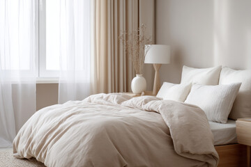 serene minimalist bedroom decor featuring soft neutral tones and clean lines