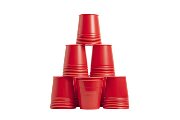 Stack of red plastic cups on black background