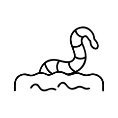Fototapeta premium Line art of a worm emerging from soil with wavy lines 