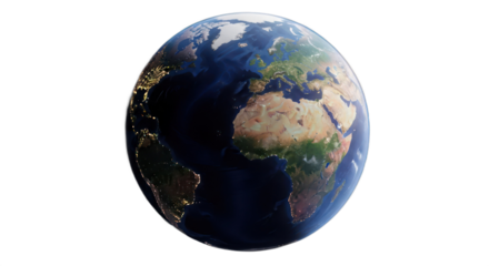 Detailed Earth View From Space With Illuminated City Lights On Black Background Isolated Transparent Background