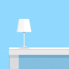 White table lamp on a white table against a light blue background.