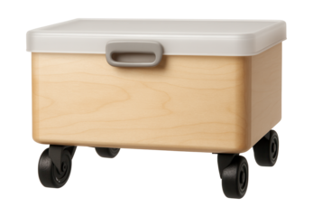 A large, wheeled shoe storage box for easily transporting footwear around a spacious home.