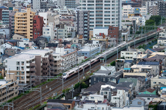 Limited Express and Local Trains on Joban Line &ndash; Urban Railway Scene in Tokyo, Japan