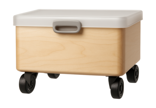 A large, wheeled shoe storage box for easily transporting footwear around a spacious home.
