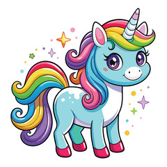 Fototapeta premium Colorful Fantasy Unicorn with Sparkles and Stars