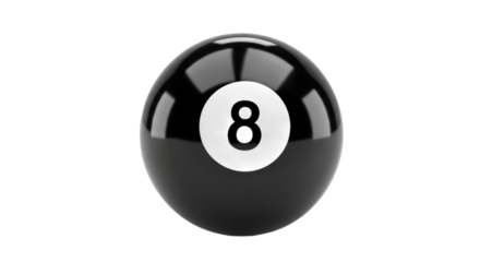 Glossy Black Eight Ball with Number Eight Isolated Transparent Background