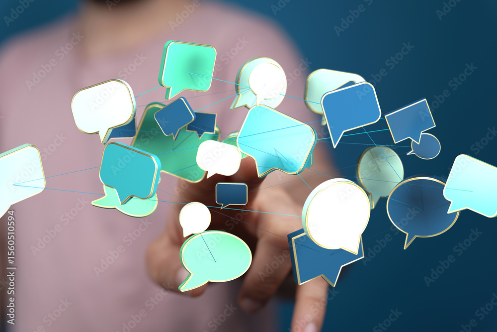 Aufkleber Abstract image of interconnected speech bubbles, symbolizing global communication and networking.