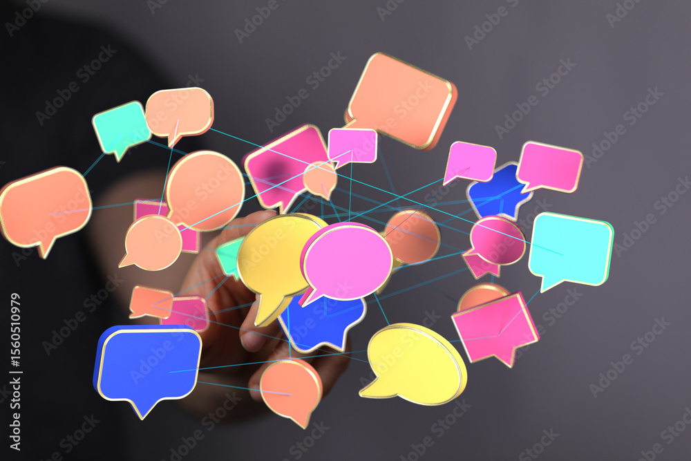 Aufkleber Abstract image of interconnected speech bubbles representing global communication and networking.