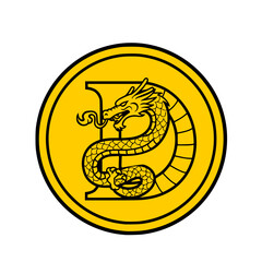 Fototapeta premium dragon token icon vector - Dragon emblem illustration in a circular design with yellow background 
