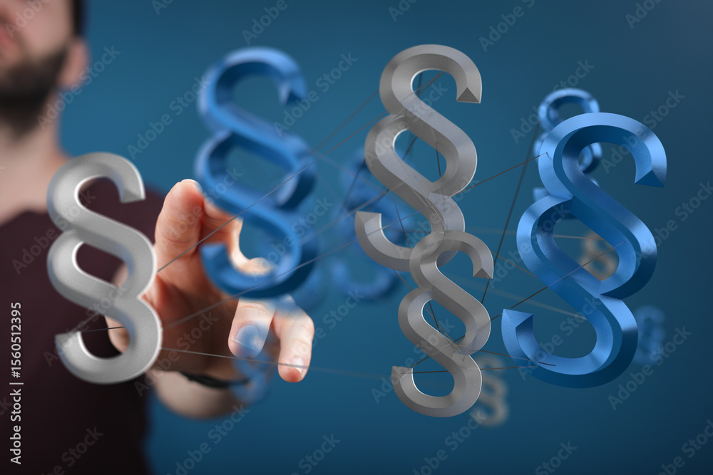 Poster abstract image of interconnected paragraph symbols, representing legal frameworks and regulations.