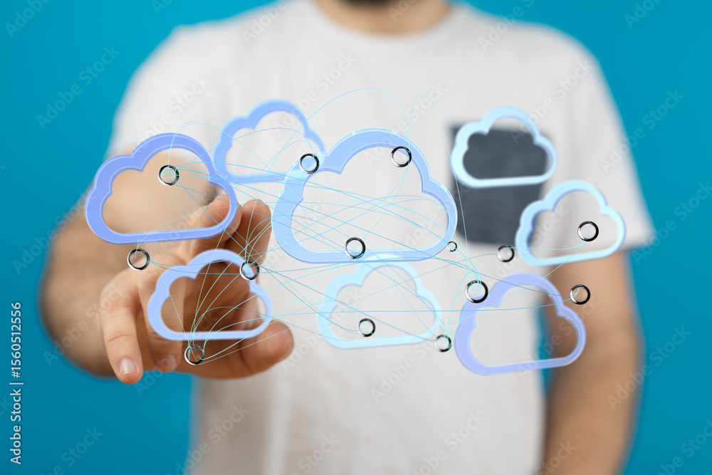 Aufkleber Visual representation of a cloud computing network, showcasing data storage and seamless sharing.